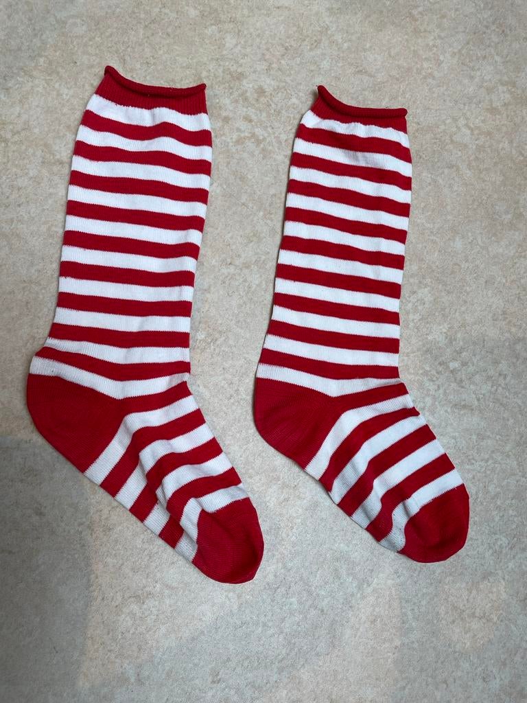 Dorus sokken rood wit gestreept carnaval mt 34 - 37, Ophalen of Verzenden, Zo goed als nieuw, 104 of kleiner, Jongen of Meisje