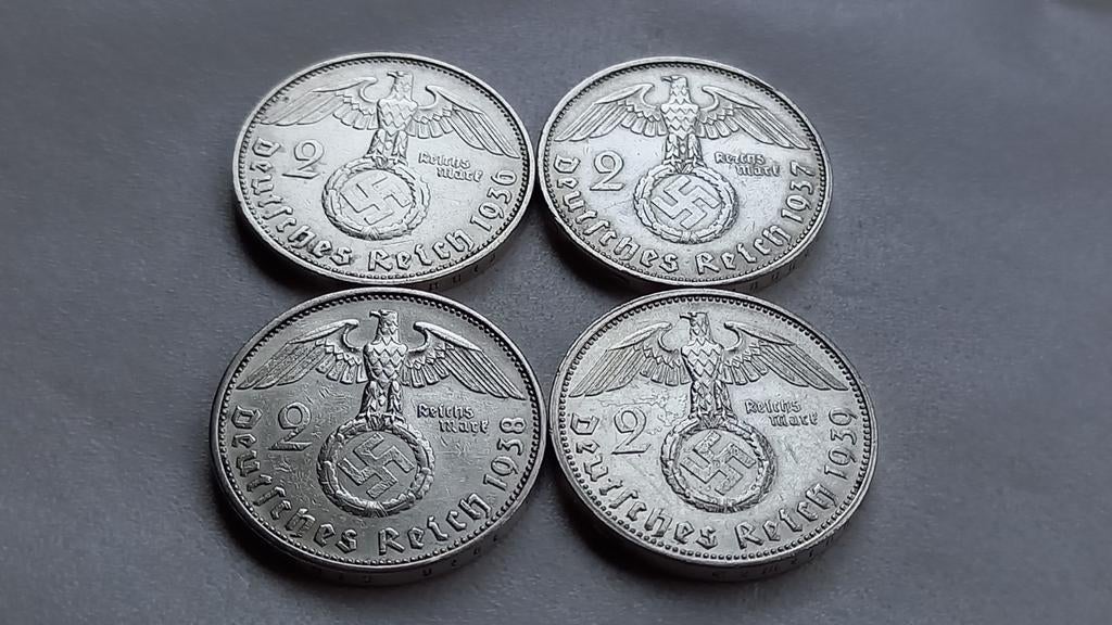 WO2 4x 2 Reichsmark zilver nazi duitsland 1, Ophalen of Verzenden, Duitsland, Setje, Zilver