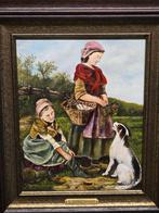 Schilderij van G. Verboeckhoven met figuren en hond, Antiek en Kunst, Ophalen of Verzenden