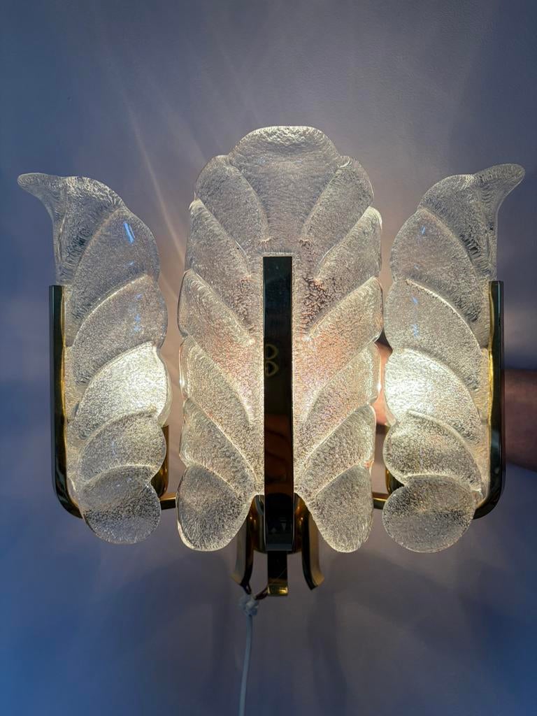 Vintage Murano wandlamp JBS Leuchten ijsglas messing, Ophalen