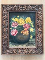 Rozen schilderij met mooie eikenhouten gesneden lijst, Ophalen