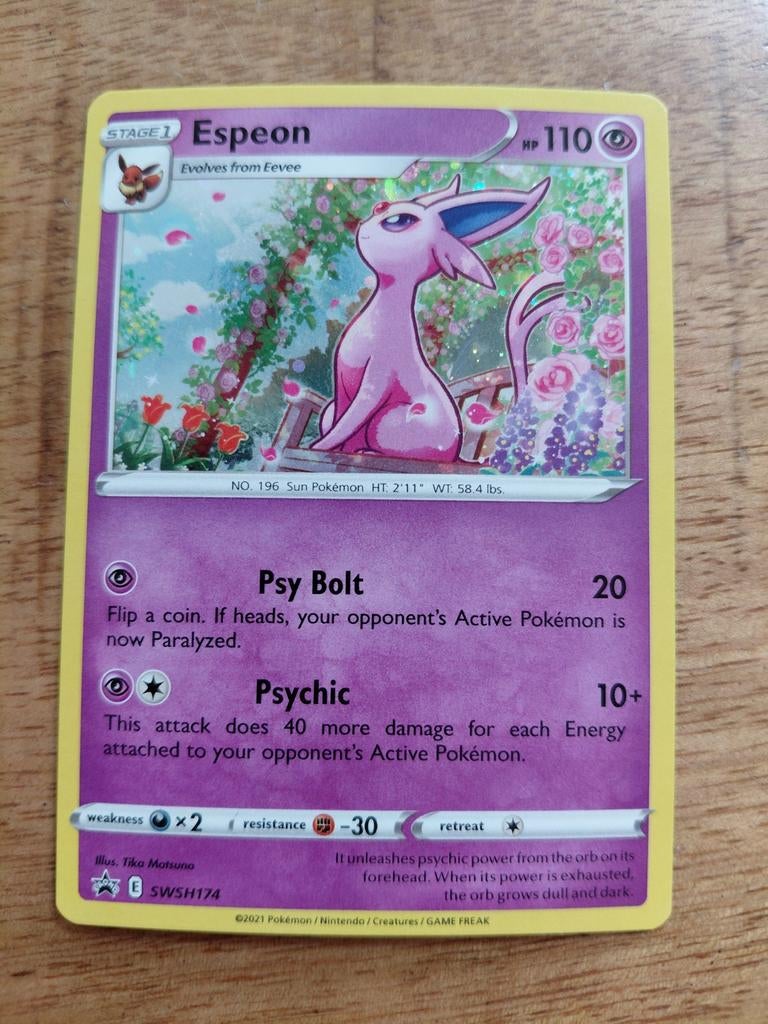 Espeon swsh174 promo pokémon kaart, Hobby en Vrije tijd, Verzamelkaartspellen | Pokémon, Ophalen of Verzenden, Zo goed als nieuw