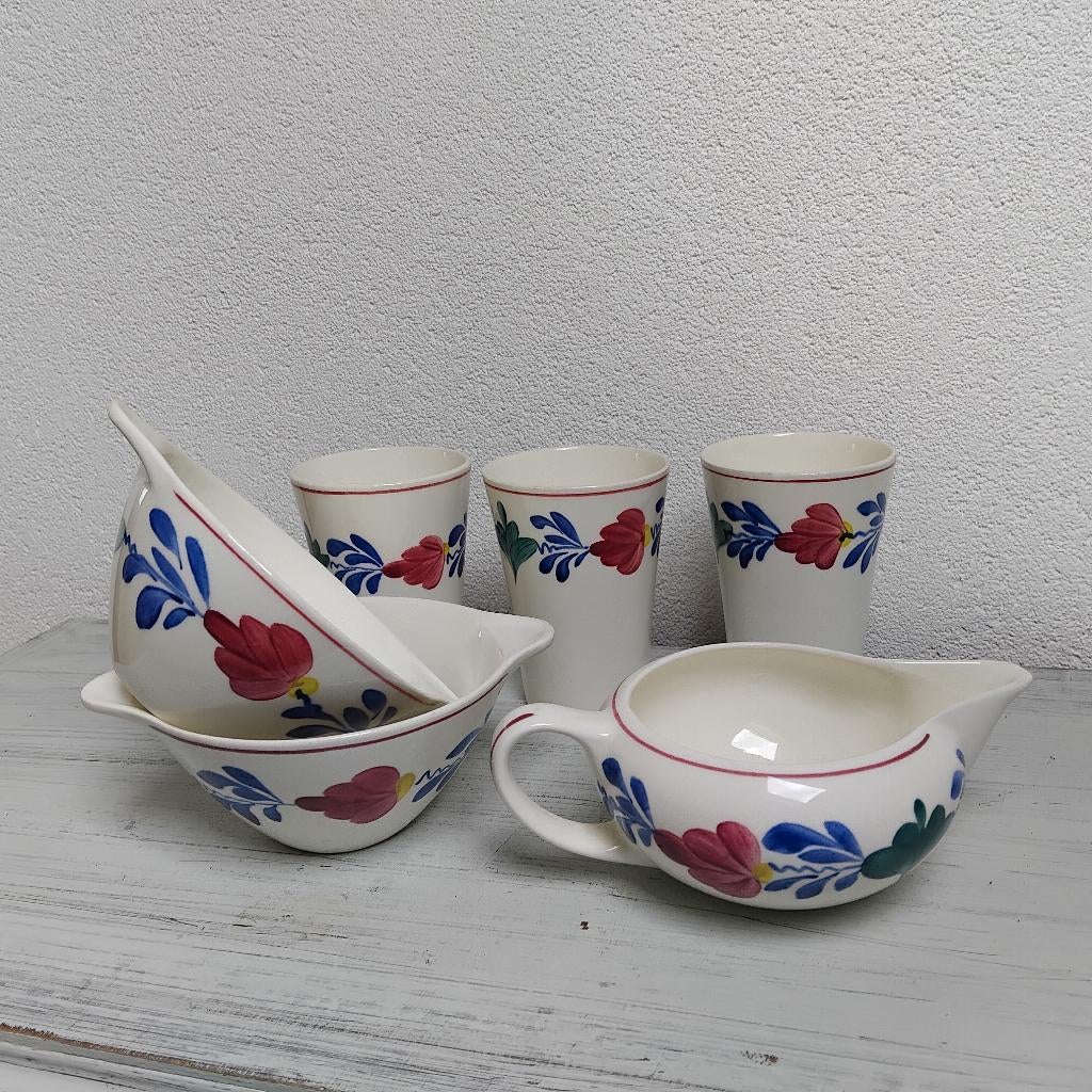 Regout boerenbont melkbekers, melkkan, kommetjes, Antiek en Kunst, Ophalen of Verzenden