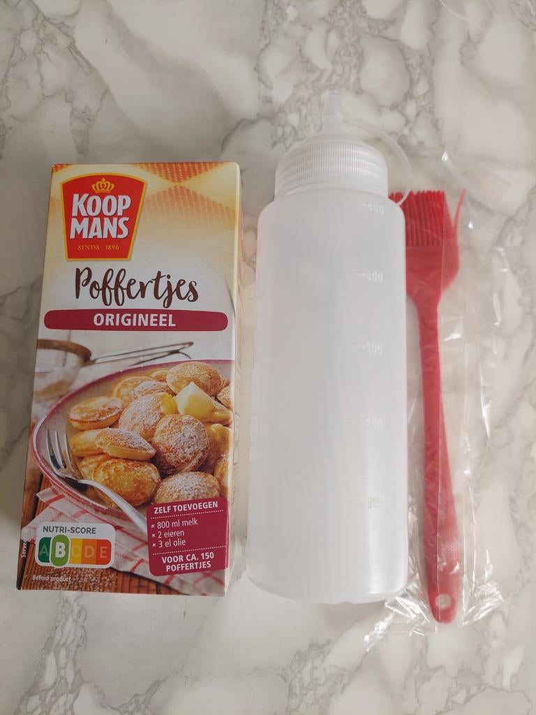 Poffertjesmix, doseerfles 500 ml en bakkwast, Overige typen, Kunststof, Nieuw, Ophalen of Verzenden