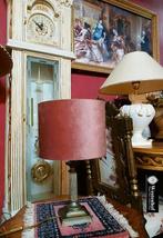 Tafellamp klassiek oudroze lampenkap antiek lampvoet messing, Verzenden