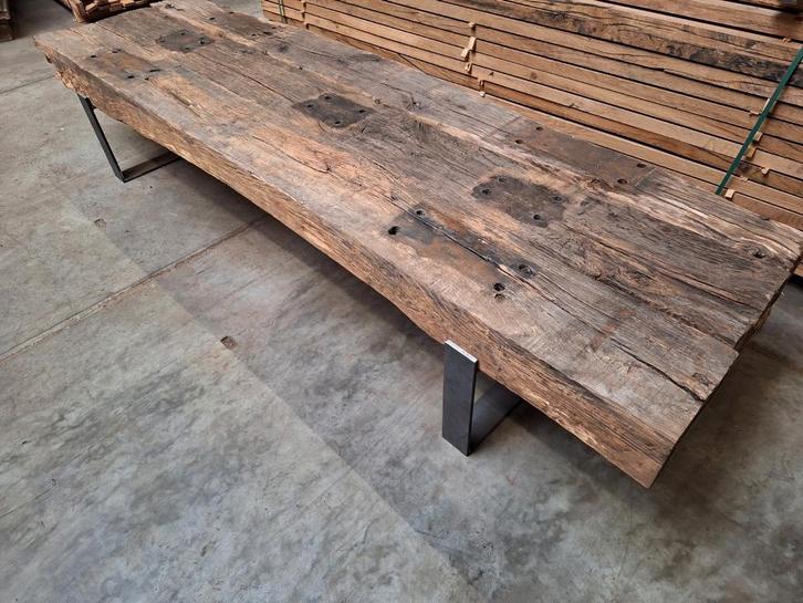 Oud eiken blanke balken Spoorbielzen  bielzen  Geborsteld, Tuin en Terras, Bielzen en Borders, Biels, Hout, Minder dan 25 cm, Ophalen of Verzenden