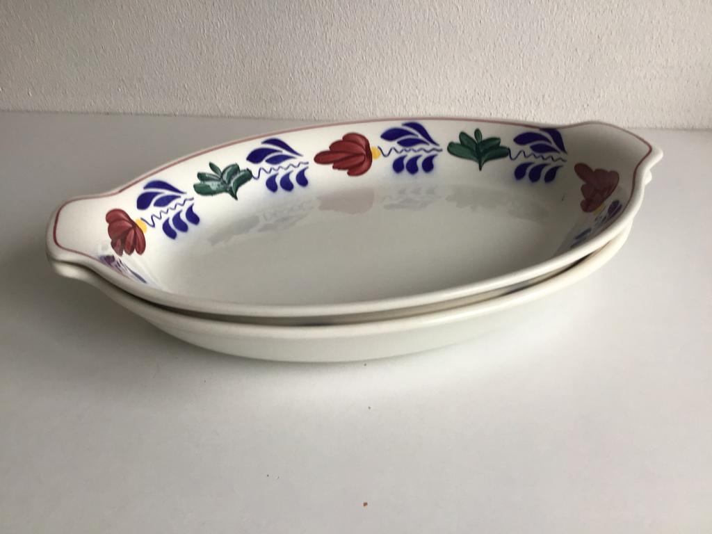 2x Boch Boerenbont serveerschaal schaal ovaal ovenschaal, Keramiek, Ophalen of Verzenden, Boerenbont, Schaal of Schalen