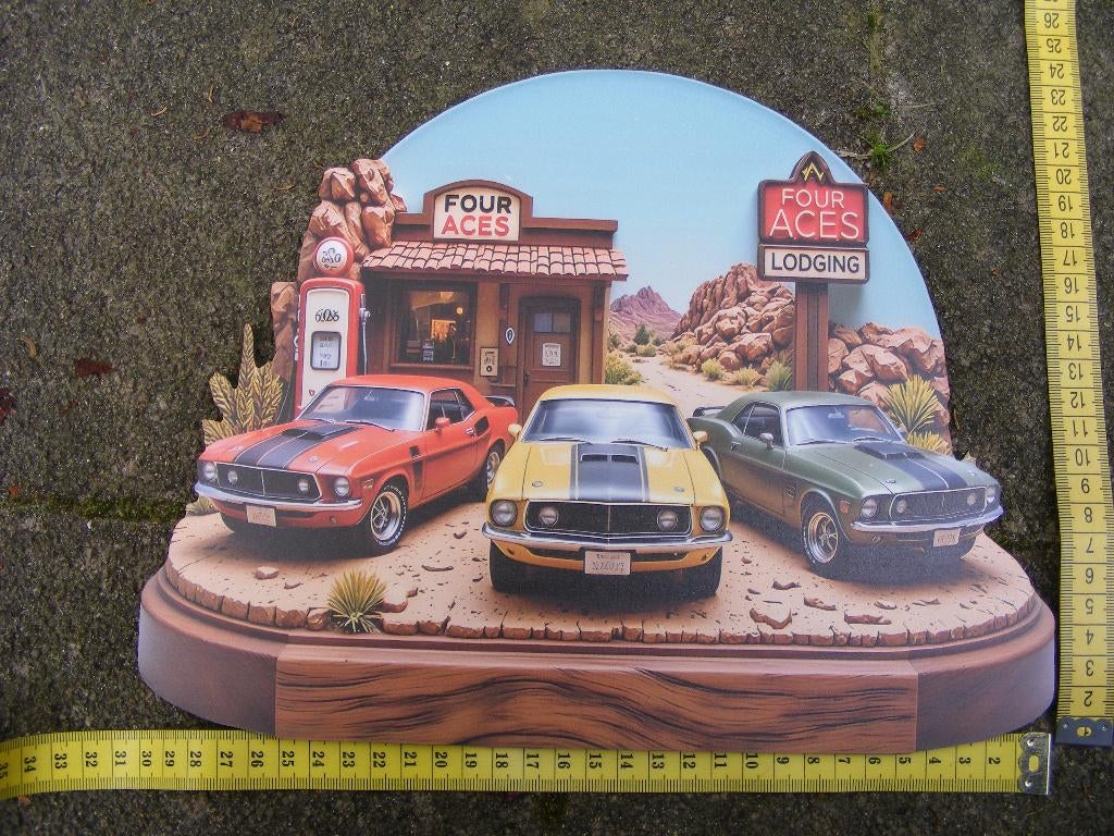 houten plaquette bordje afbeelding Ford Mustangs, Ophalen of Verzenden, Nieuw, Overige typen