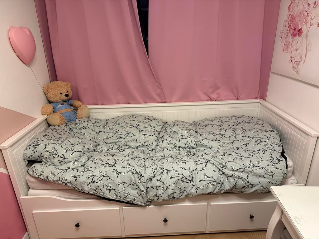IKEA Hemnes bedbank uitschuifbaar met 3 lades, Huis en Inrichting, Slaapkamer | Bedden, Gebruikt, Wit, Tweepersoons, Ophalen of Verzenden