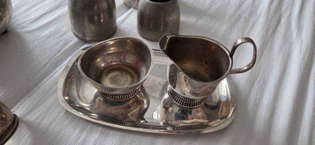 Antiek Verzilverd Koffie- en Theeservies Set, Antiek en Kunst, Antiek | Goud en Zilver, Ophalen of Verzenden, Zilver