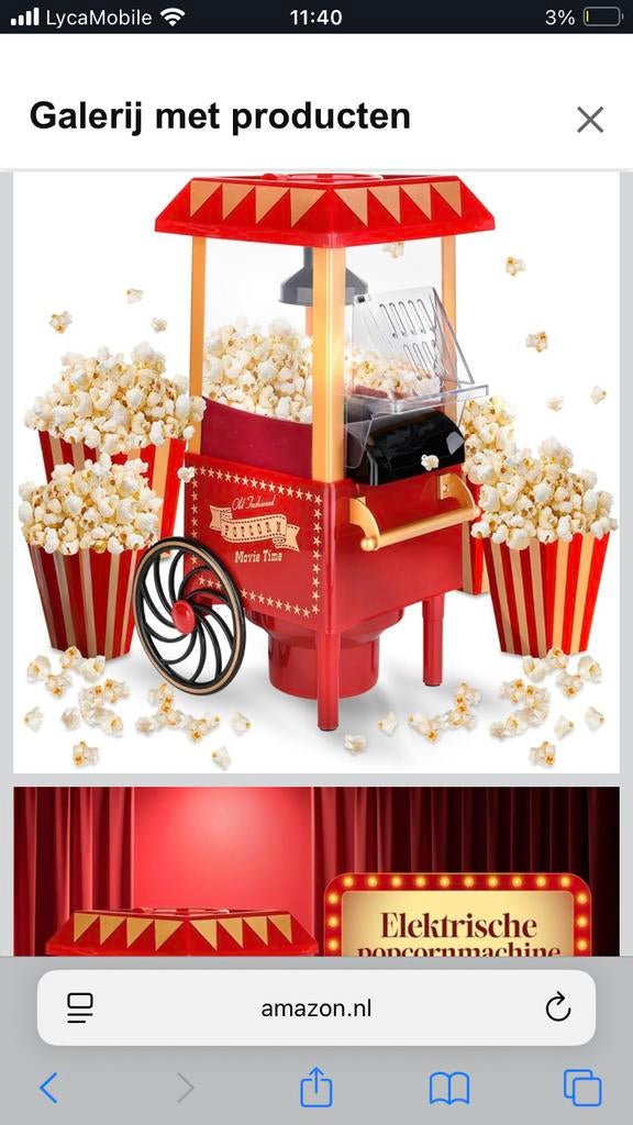 Popcorn machine, Ophalen of Verzenden, Zo goed als nieuw, Overige