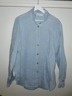 ByPias Linnen Blauwe Blouse Met Bruine Knoopjes Maat L, Maat 38/40 (M), Bruin, Bypias, Nieuw