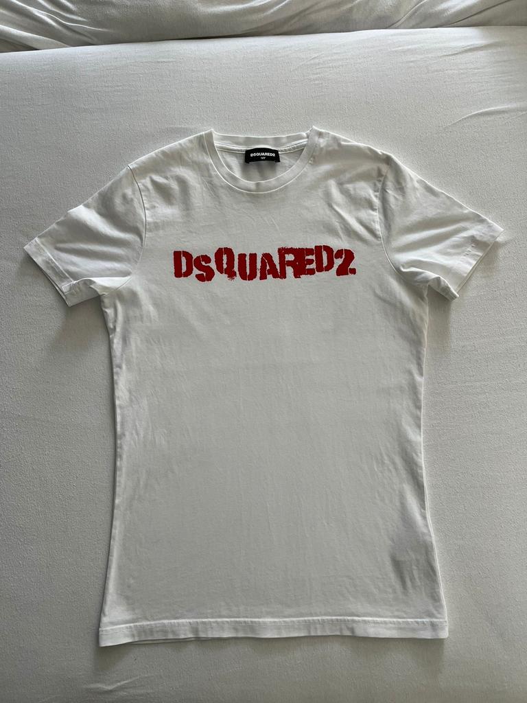 Dsquared2 T-shirt wit met rood logo - Maat 14Y (164) (XS), Ophalen of Verzenden, Zo goed als nieuw, Jongen of Meisje, Shirt of Longsleeve