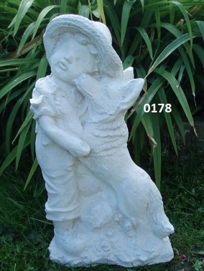 Jongen met hond. nr 0178., Ophalen, Nieuw, Beton, Mensenbeeld