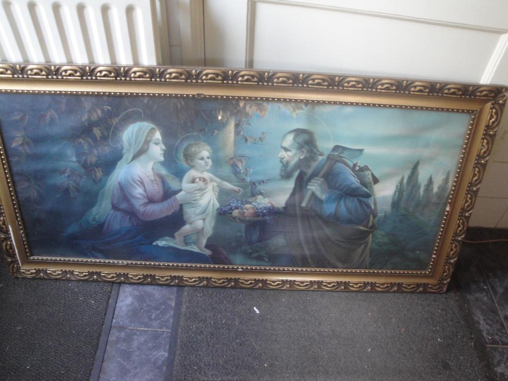 hele grote religieuse schilderij  in mooie oud gouden lijst, Ophalen of Verzenden