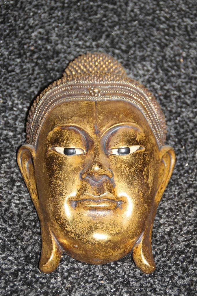 buddha hoofd wanddecoratie goudkleurig 22cm, Verzamelen, Ophalen of Verzenden, Gebruikt, Religie