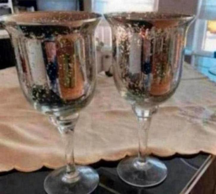 2 st. Zilver Glazen Kelk Kandelaar / Lifestyle ijzer etc etc, Huis en Inrichting, Woonaccessoires | Kandelaars en Kaarsen, Zo goed als nieuw