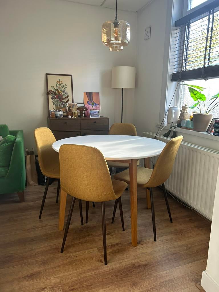 Ronde eettafel + stoelen set | Zo goed als nieuw, Ophalen, 50 tot 100 cm, 100 tot 150 cm, Rond