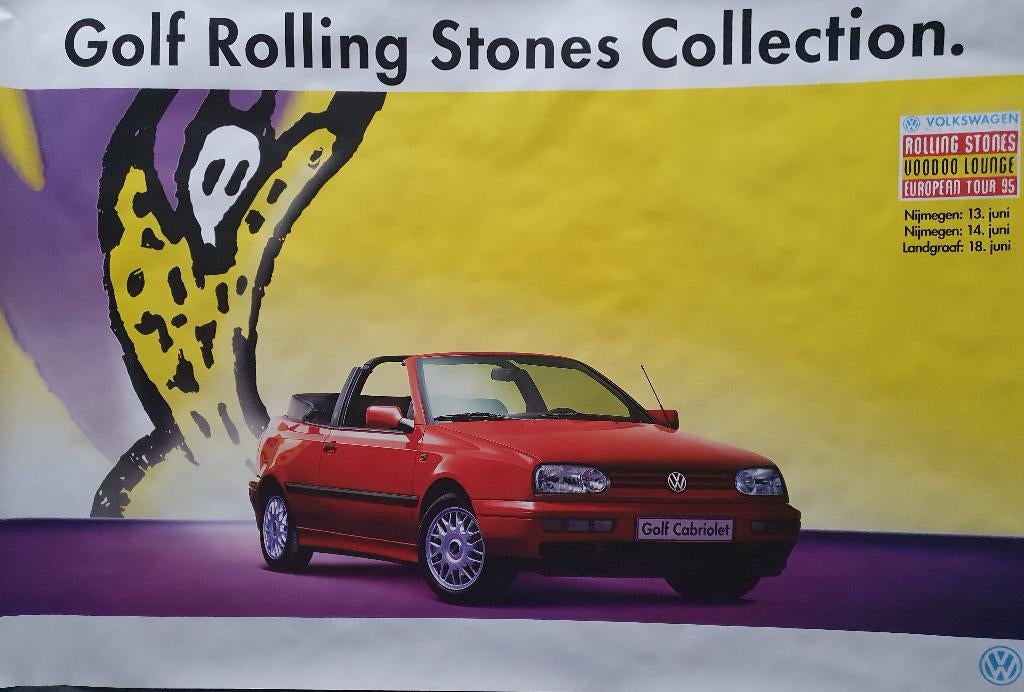 Poster - VW Golf cabrio - Rolling Stone 1995, Verzenden, Deurposter of groter, Rechthoekig Liggend, Zo goed als nieuw