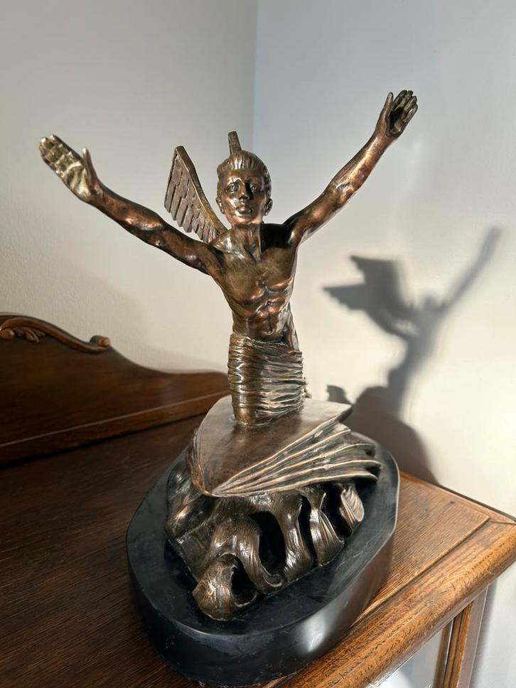 Bronzen Art Deco beeld de aviateur, Antiek en Kunst, Antiek | Koper en Brons, Ophalen of Verzenden