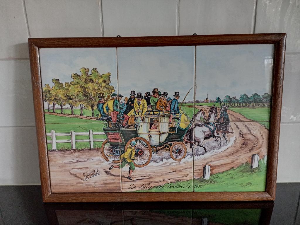 tegeltableau Delfts Polychroom De diligence, Ophalen of Verzenden
