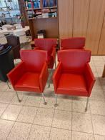 Set van 4 rode fauteuils met wieltjes, Ophalen, Vier, Leer, Rood