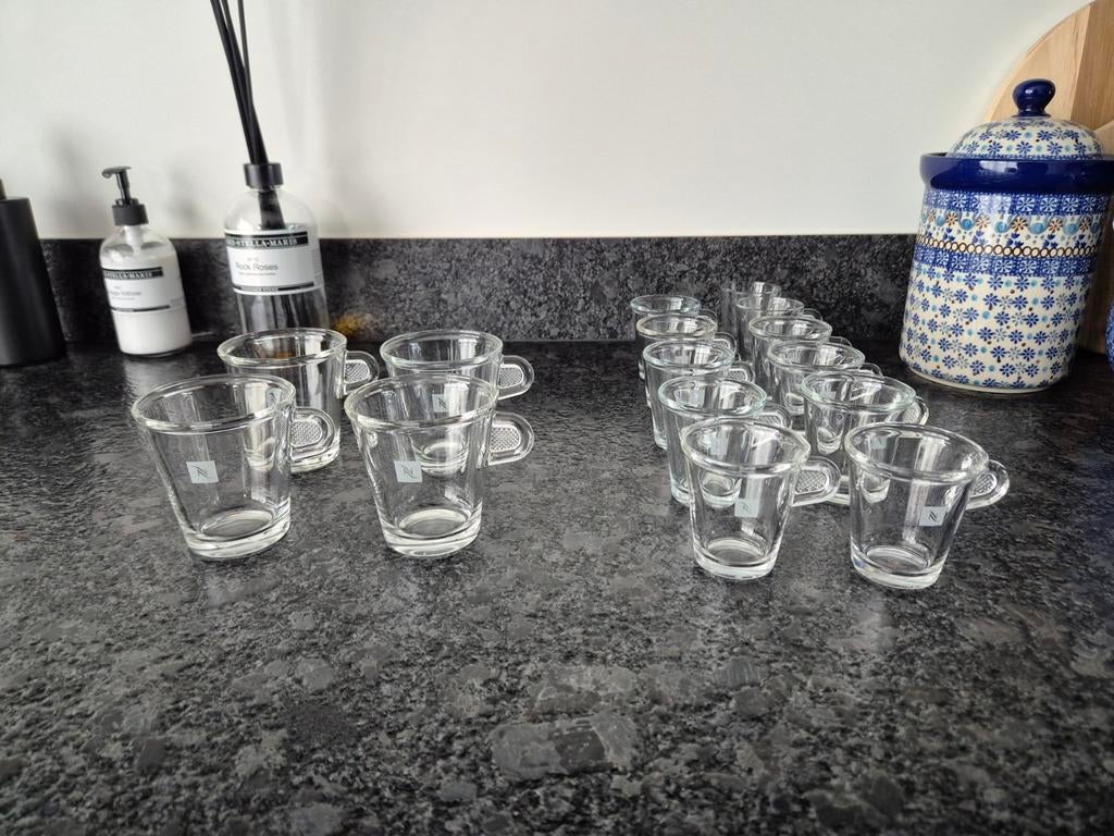 Nespresso glazen met "diamant-oor" verschillende maten, Ophalen of Verzenden, Zo goed als nieuw