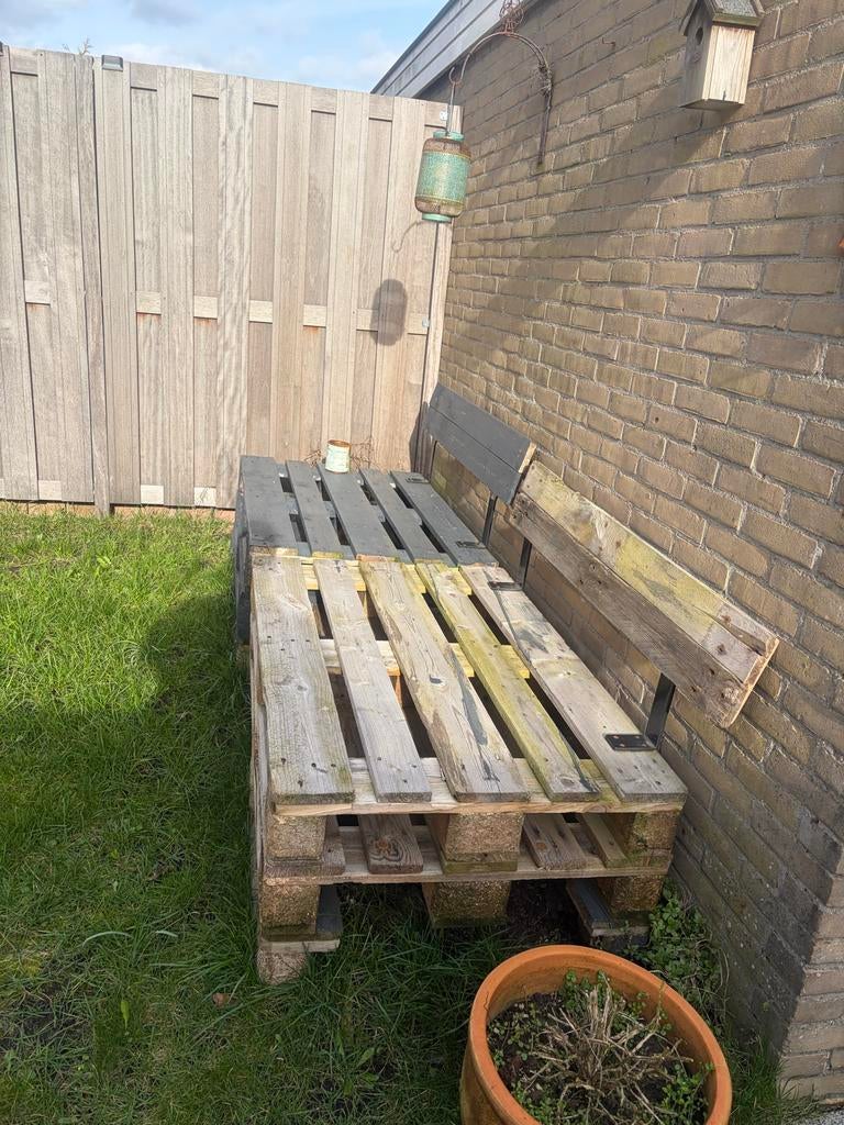 Zelfgemaakte Palletbank met Comfortabele Kussens, Ophalen, Gebruikt, Hout