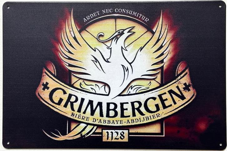 Grimbergen bier logo reclamebord van metaal wandbord deco, Verzamelen, Biermerken, Nieuw, Reclamebord, Plaat of Schild, Overige merken