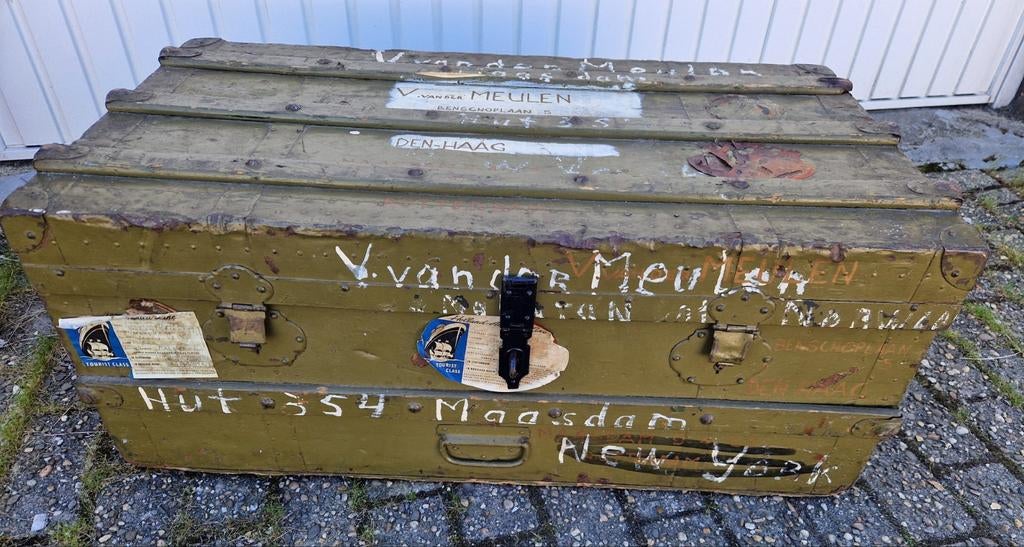 Authentieke Vintage Hutkoffer met Originele Reisstickers, Overige materialen, Gebruikt, 50 tot 100 cm, Ophalen of Verzenden