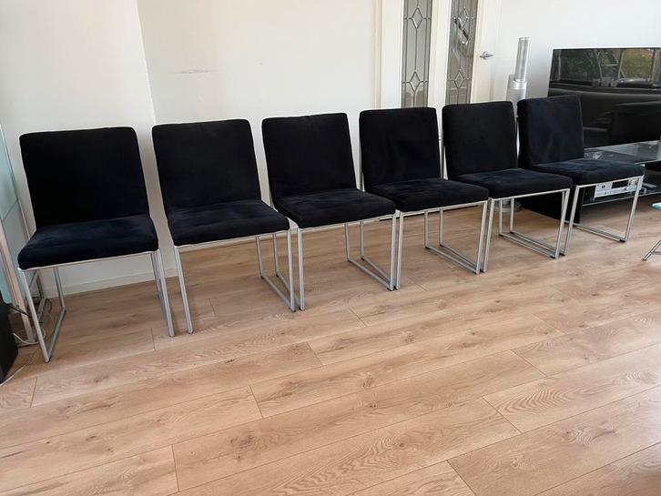 Harvink 6 eetkamerstoelen model Point Zwarte Stof, Huis en Inrichting, Stoelen, Gebruikt, Vijf, Zes of meer stoelen, Metaal, Stof