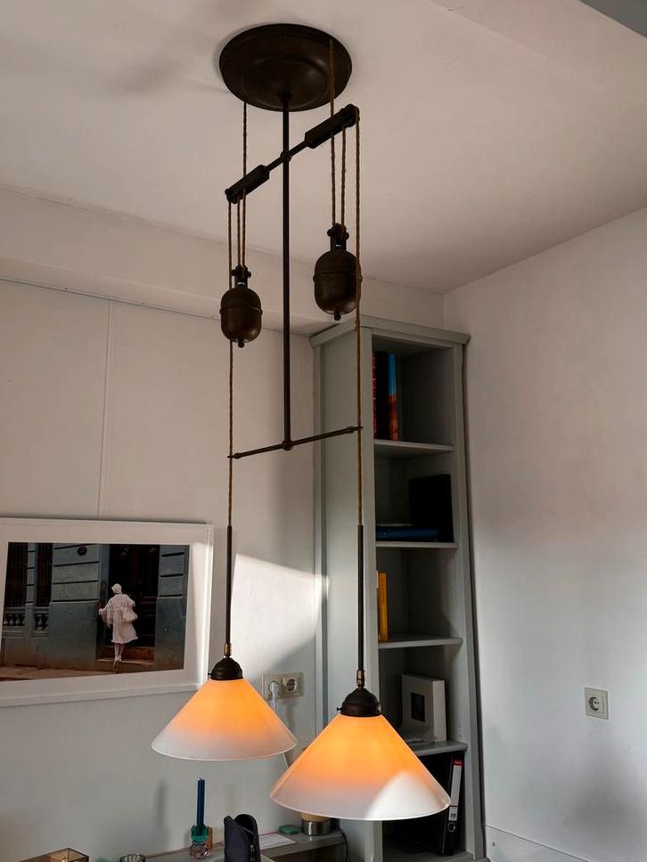 Antieke hanglamp met contragewicht - Hoogte verstelbaar, Antiek en Kunst, Antiek | Lampen, Ophalen
