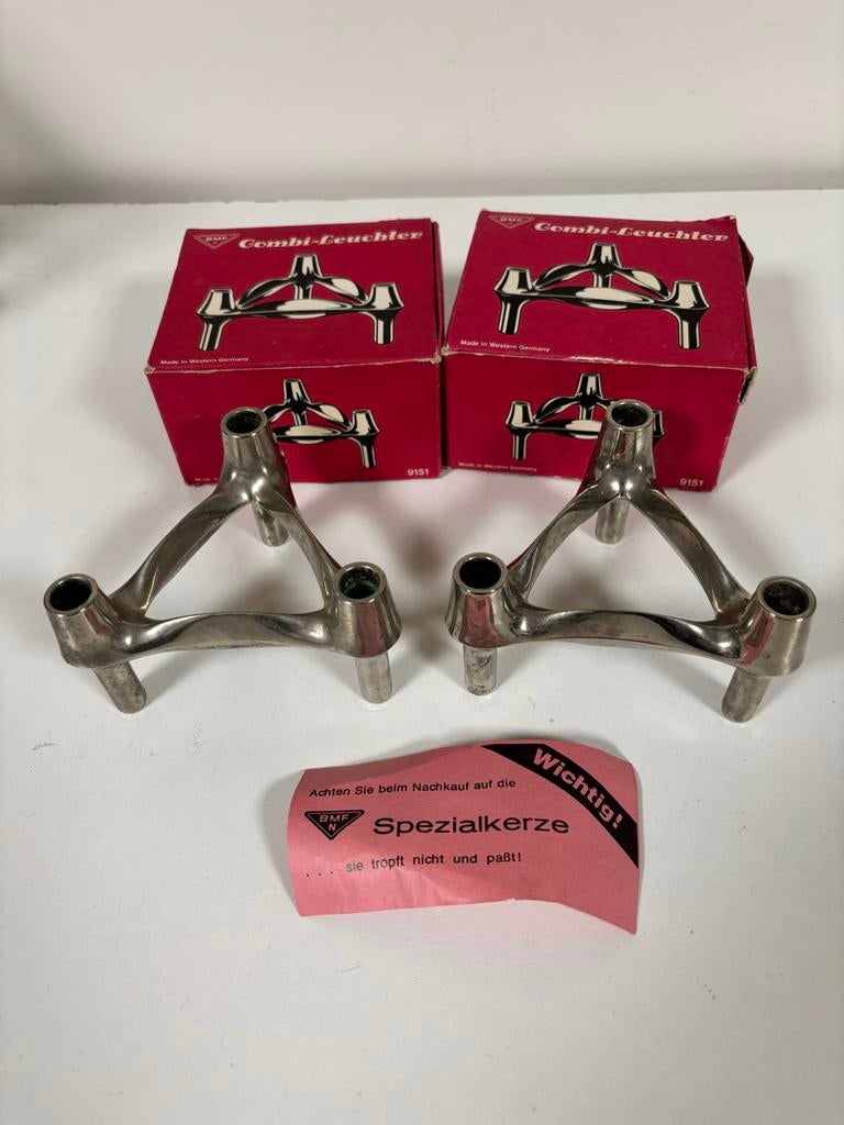 2 Stoff Nagel BMF kandelaars met originele doos, Ophalen of Verzenden, Overige materialen