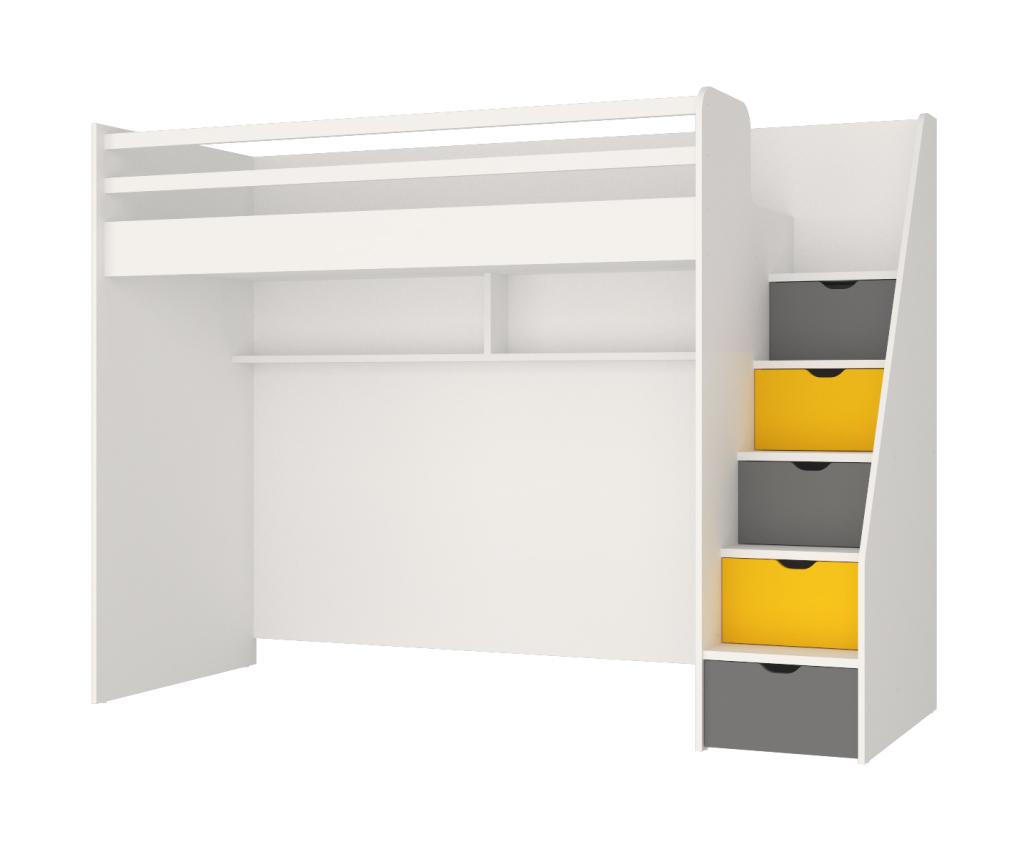 Neo hoogslaper met bureau en ladekast - 90x200 - Wit/geel, Niet ingevuld, Niet ingevuld, Niet ingevuld
