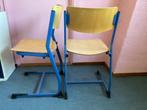 2 schoolstoelen, metalen frame, houten zitting, stoel,stapel, Ophalen, Gebruikt, Twee, Blauw