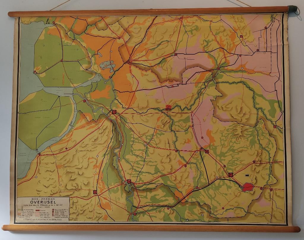 schoolkaart Overijssel, Antiek en Kunst, Antiek | Schoolplaten, Ophalen of Verzenden, Aardrijkskunde