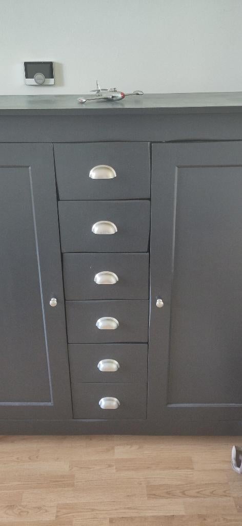 Gratis eiken houten dressoir kast donkerblauw 25aprilophalen, Gebruikt, Met deur(en), 150 tot 200 cm, Eikenhout