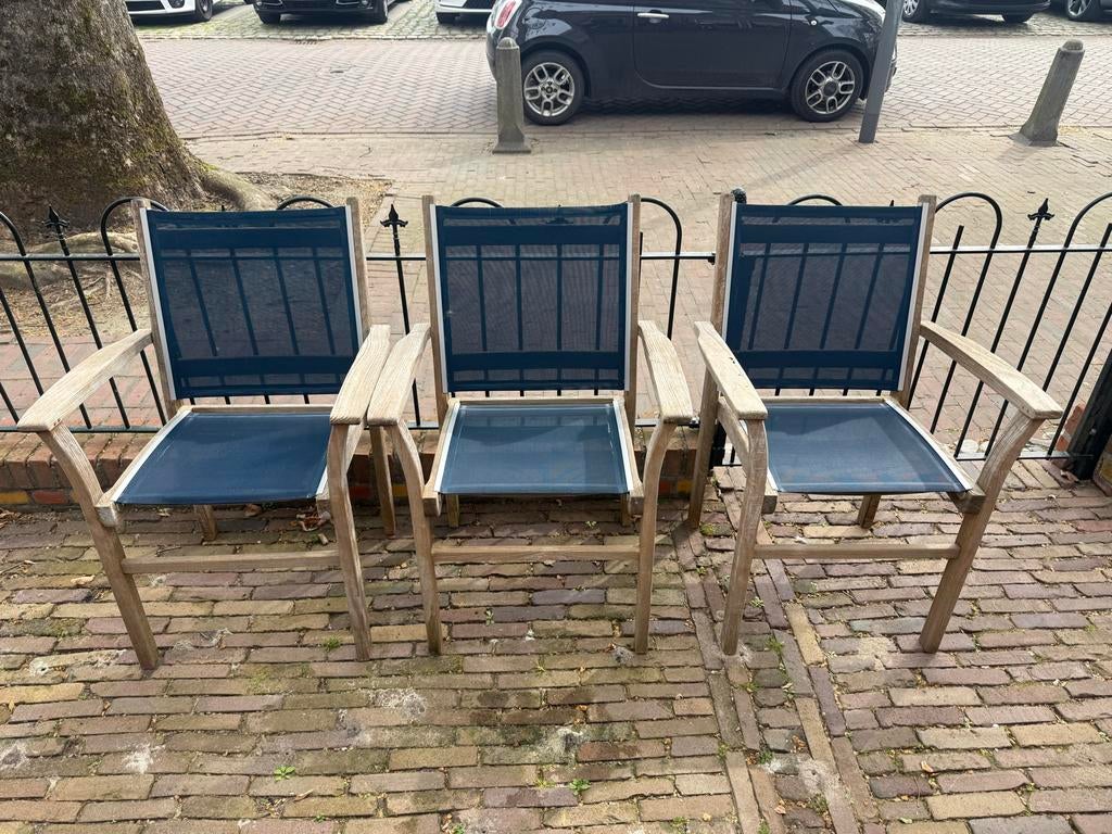 3 Teakhouten Regisseurs Tuinstoelen teak&garden, Ophalen, Gebruikt, Teakhout, Inklapbaar