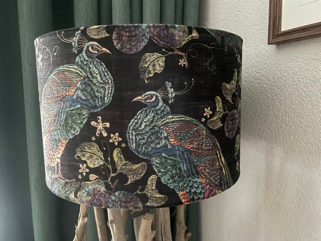 lampenkap pauw velours  35x35x22cm, Huis en Inrichting, Gebruikt, 25 tot 50 cm, Blauw, Rond