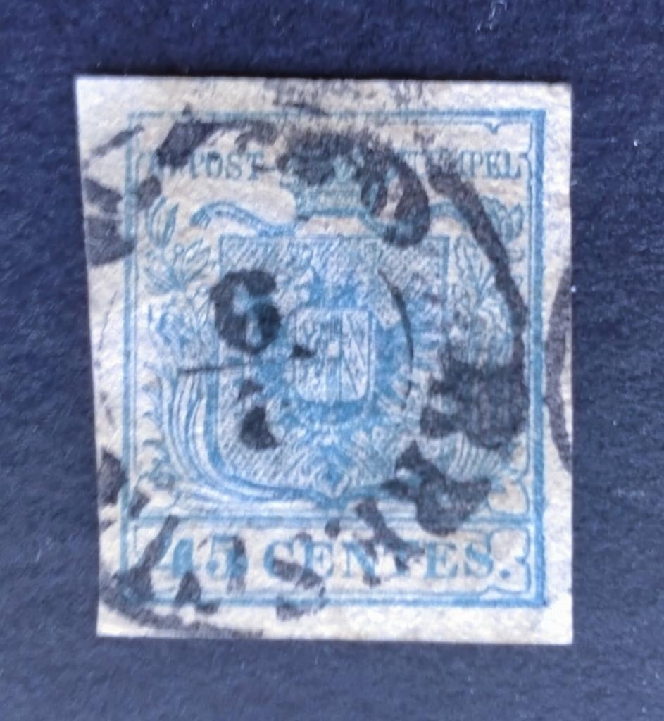 ITALIË - LOMBARDO VENETO 1852 45 cent. azzurro ardesia Sa11, Verzenden, Gestempeld