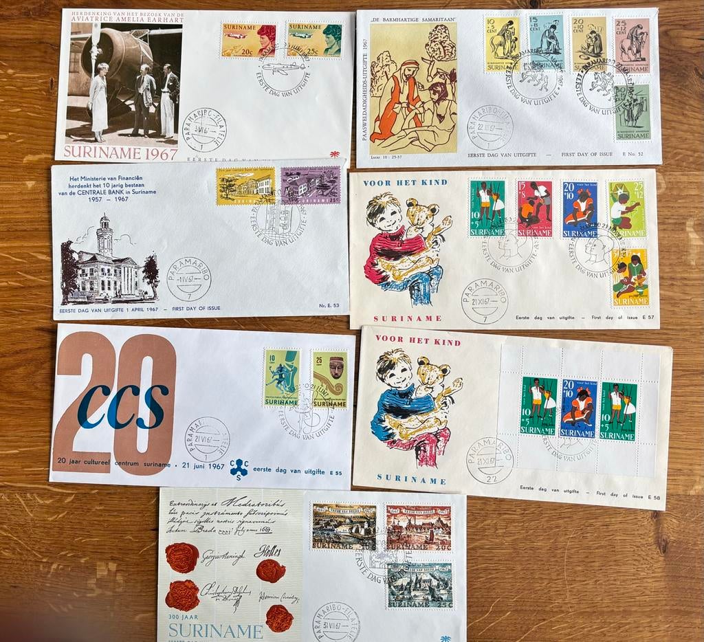 Collectie Suriname Eerste Dag Uitgifte Enveloppen, Postzegels en Munten, Brieven en Enveloppen | Nederland, Ophalen of Verzenden