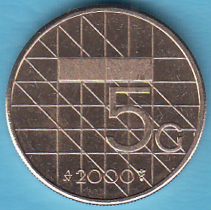 Nederland Vijfje (5 gulden) 2000 UNC in munthouder, Postzegels en Munten, Munten | Nederland, Ophalen of Verzenden, Koningin Beatrix