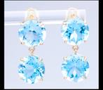 14 karaat gouden oorbellen met blauwe topaas, Blauw, Nieuw, Ophalen of Verzenden, Met edelsteen