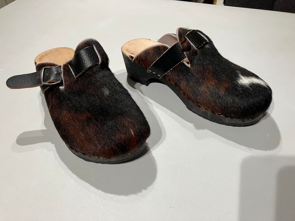 Klompjes echt leer, Zwart, Overige typen, Ophalen of Verzenden, Zo goed als nieuw