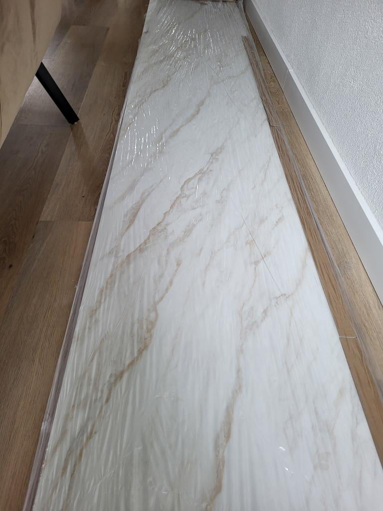 Kunststof keukenblad 3,76mx60cmx4cm zandaderige marmerlook, Ophalen of Verzenden, Nieuw, Enkelwandige keuken