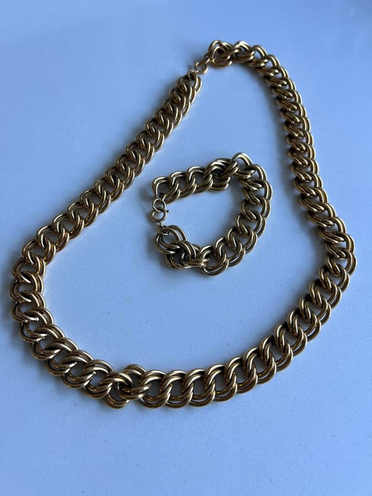 VINTAGE VERGULDE GOLDPLATED GOURMET SCHAKEL KETTING ARMBAND, Ophalen of Verzenden, Zo goed als nieuw, Goud, Overige materialen