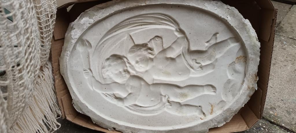 Gipsmal negatief Ovaal met houder voor plaquette 2 engelen, Ophalen of Verzenden, Gebruikt, Materiaal