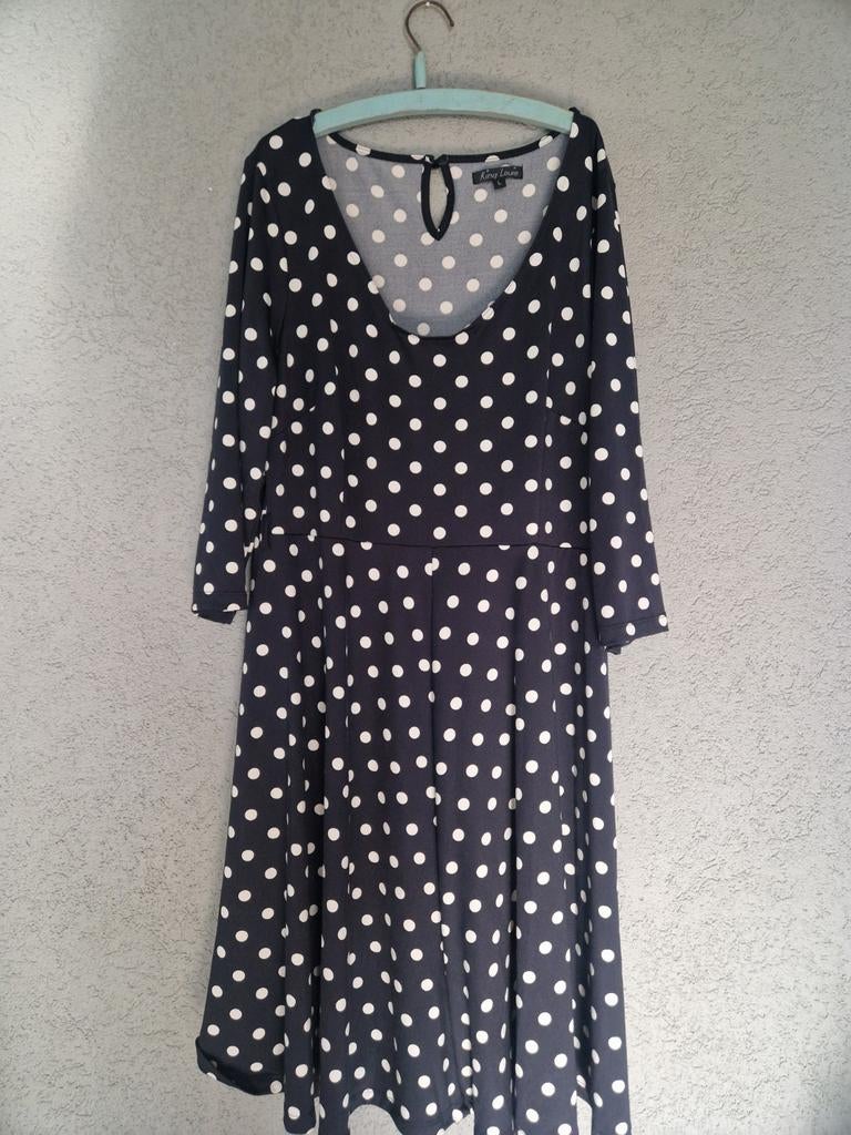 King Louie Jurkje Polkadot, Kleding | Dames, Jurken, Blauw, Maat 42/44 (L), Ophalen of Verzenden, Zo goed als nieuw