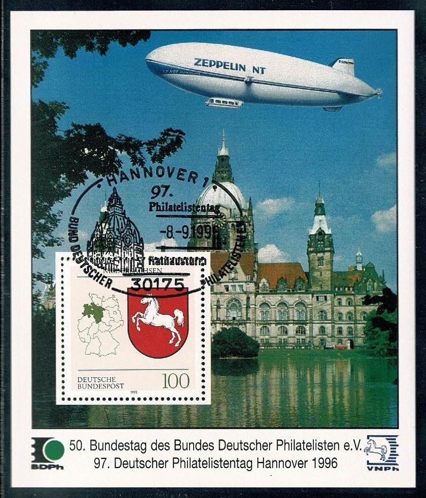 Zeppelin :  Zeppelin NT op postzegelblok BRD 1993, Verzenden, Gebruikt, Kaart, Foto of Prent