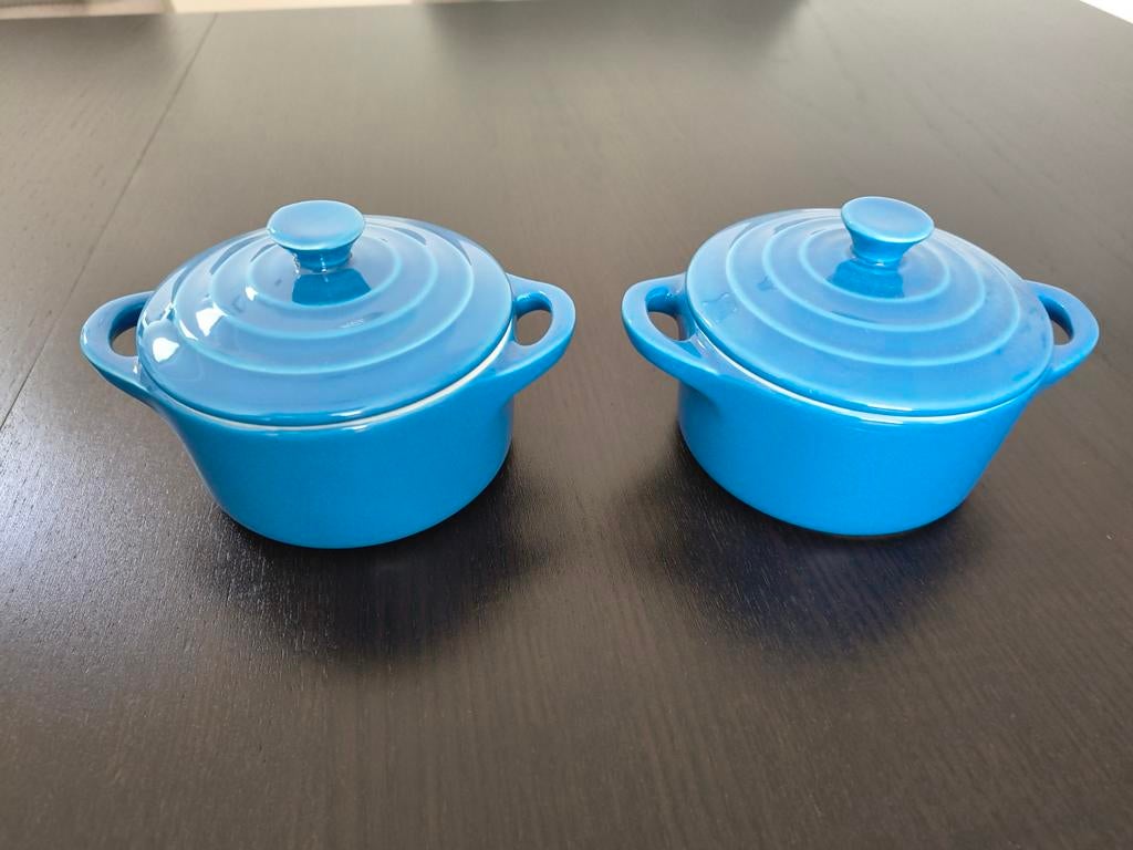 2 mini pannetjes blauw, Ophalen of Verzenden, Zo goed als nieuw, Overige materialen, Pannenset